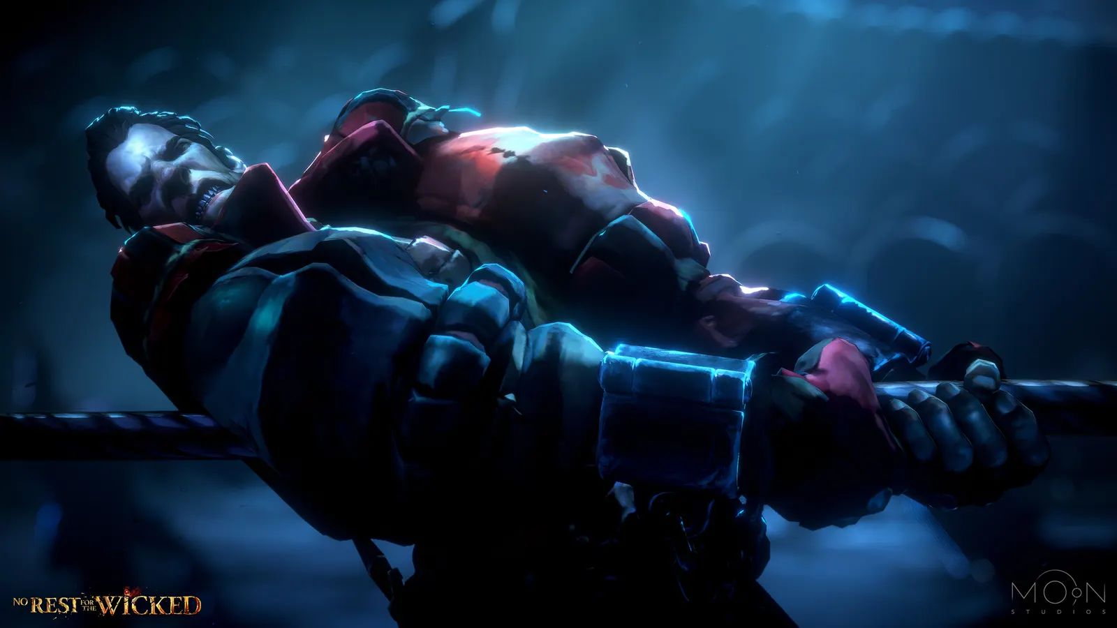 Official screenshot showing an armored character carrying a large hammer