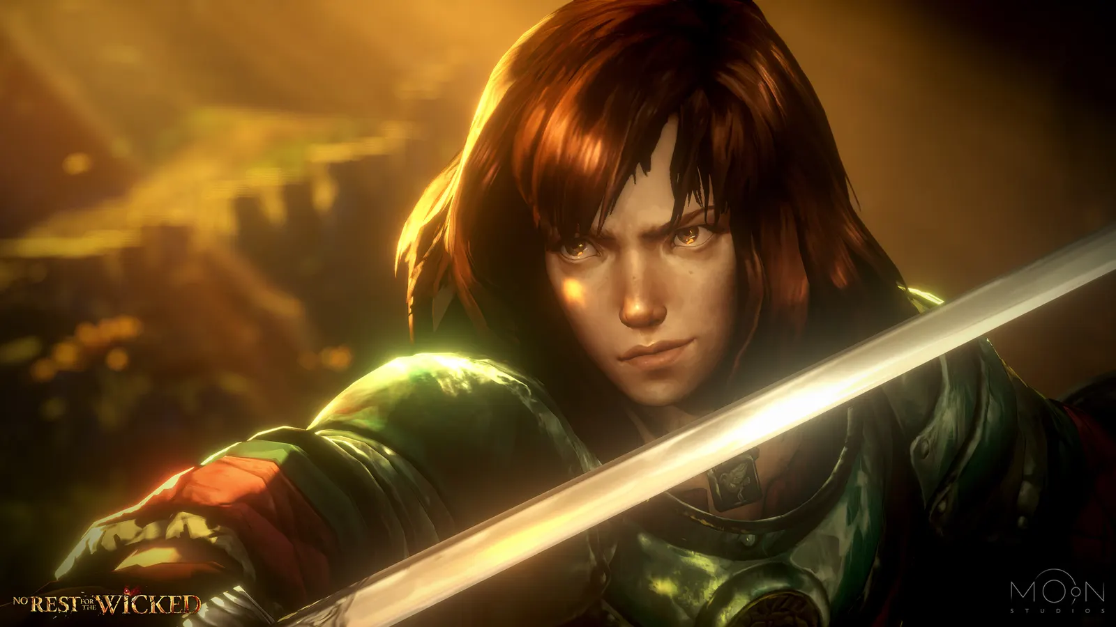 Official screenshot showing an armored character with a sword