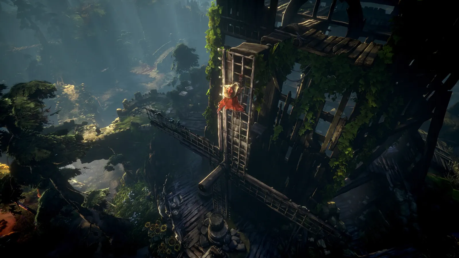 Official screenshot showing a character beside a suspended cage lift