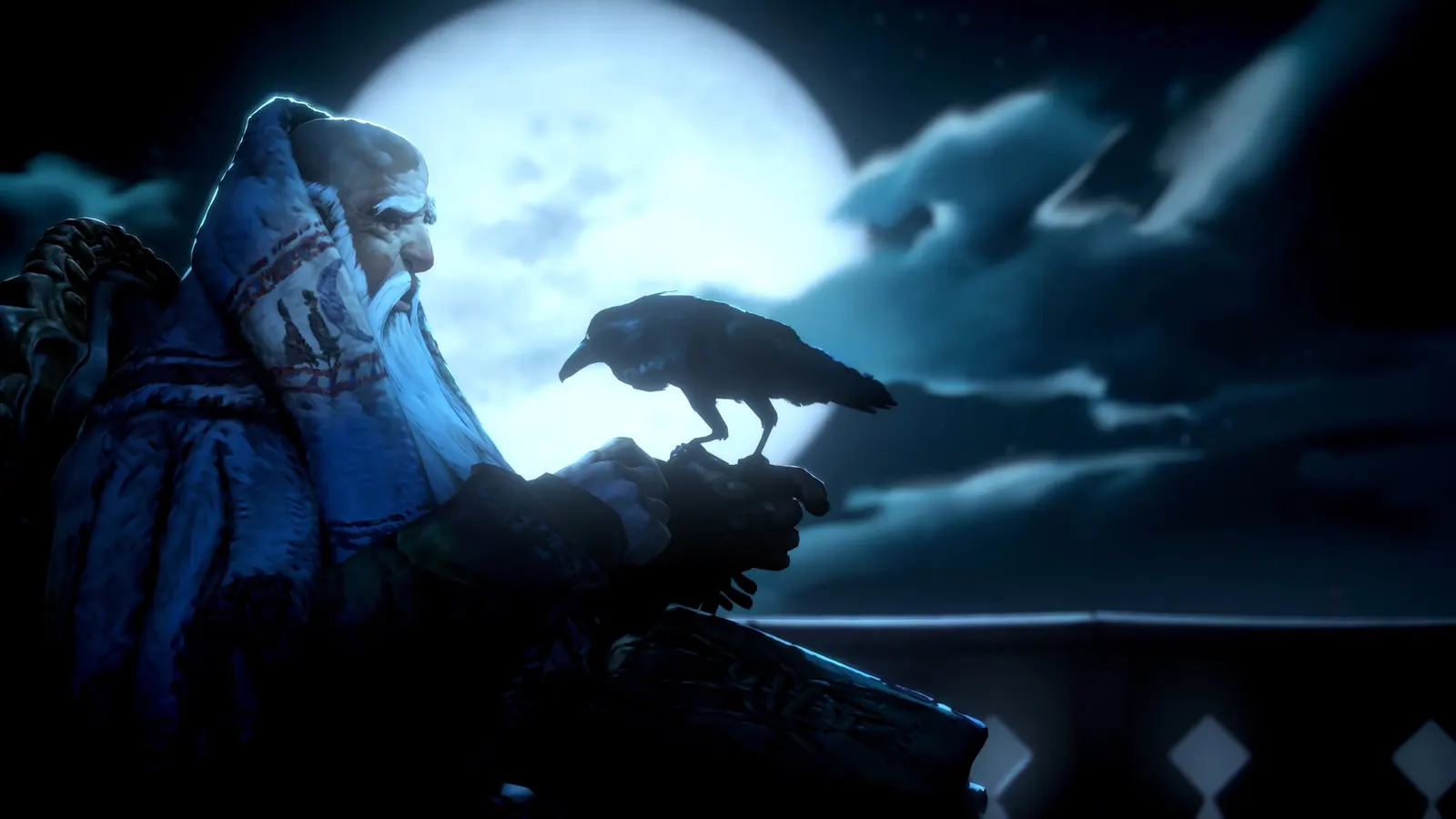 Official screenshot showing a mysterious figure beneath moonlight